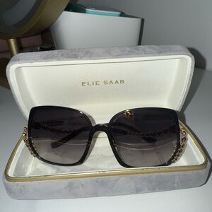 Elie Saab Square Titanium Sunglasses W/ Crystal Wave Arms